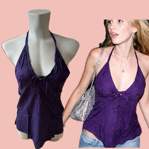 Y2K Embroidered Rayon Bali Halter Top – Tie Front Coquette